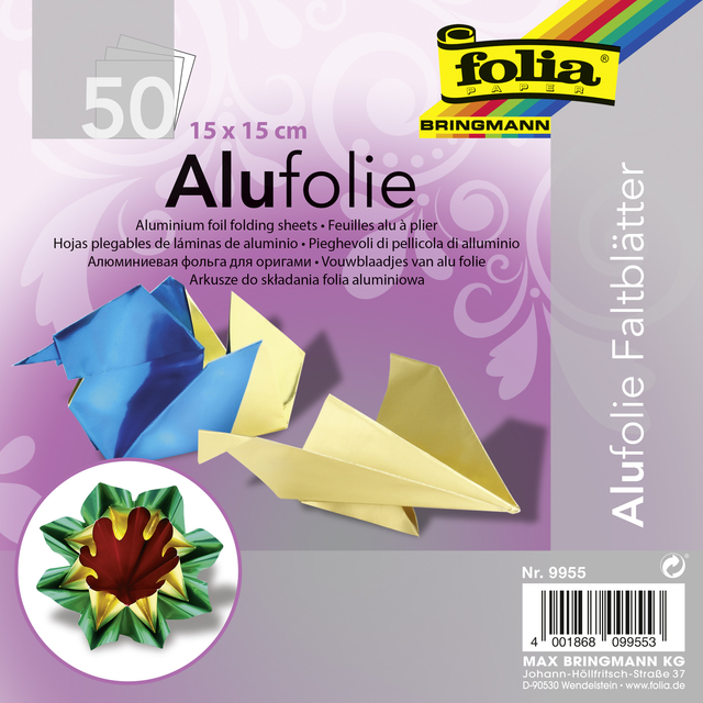 Vouwblaadjes Folia 15x15cm 50 vel alufolie assorti kleuren