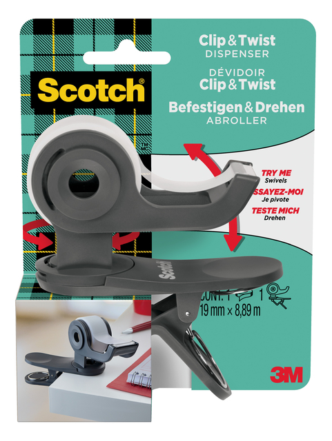 Tape holder Scotch Clip C19 dark grey + 1 roll of magic tape 19mmx8.89m