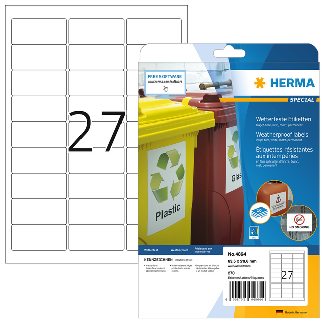 Inkjet labels A4, 63,5 x 29,6 mm, white, permanent adhesion