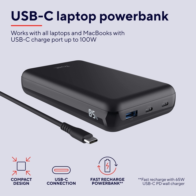 Powerbank Trust Laro laptop 100W