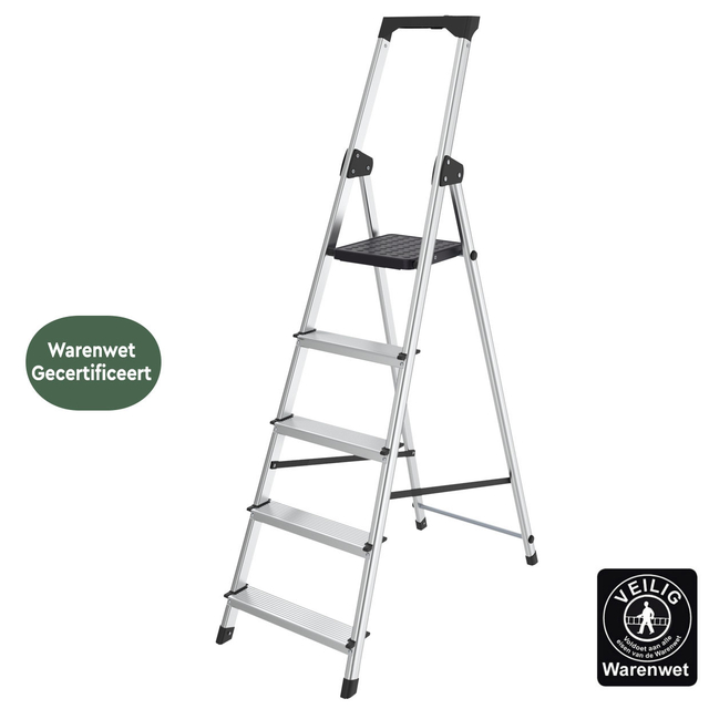 Huishoudtrap BRASQ 5 treden aluminium SLA500 zilver
