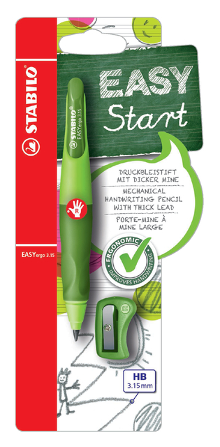 Vulpotlood STABILO Easyergo HB 3.15mm rechts groen/donkergroen incl puntenslijper blister à 1 stu