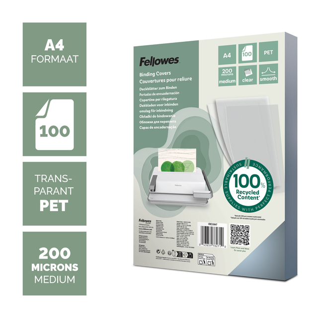 Voorblad Fellowes A4 PET 200micron recycled 100 stuks