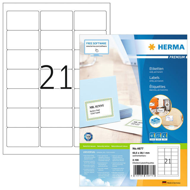Labels white 63,5x38,1 SuperPrint 2100 pcs.