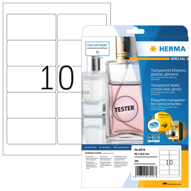 Label HERMA 8018 96x50.8mm transparent 250 labels
