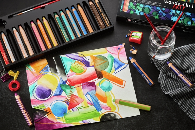 Kleurpotloden STABILO 880 woody 3 in 1 Arty inclusief puntenslijper assorti etui à 10 stuk