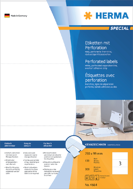 Labels A4, 210 x 99 mm, white, permanent adhesion
