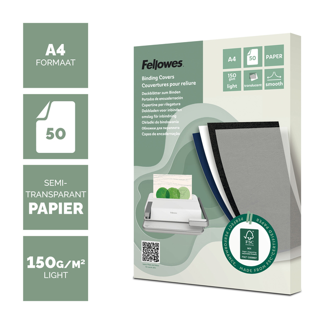 Voorblad Fellowes A4 FSC translucent papier 150gram 50vel