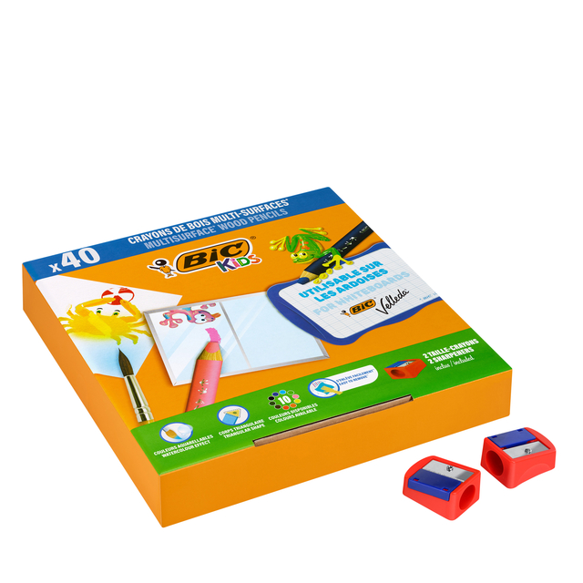 Kleurpotloden Bickids Multi Surface Class incl 2 puntenslijpers assorti 10 kleuren pak à 40 stuk