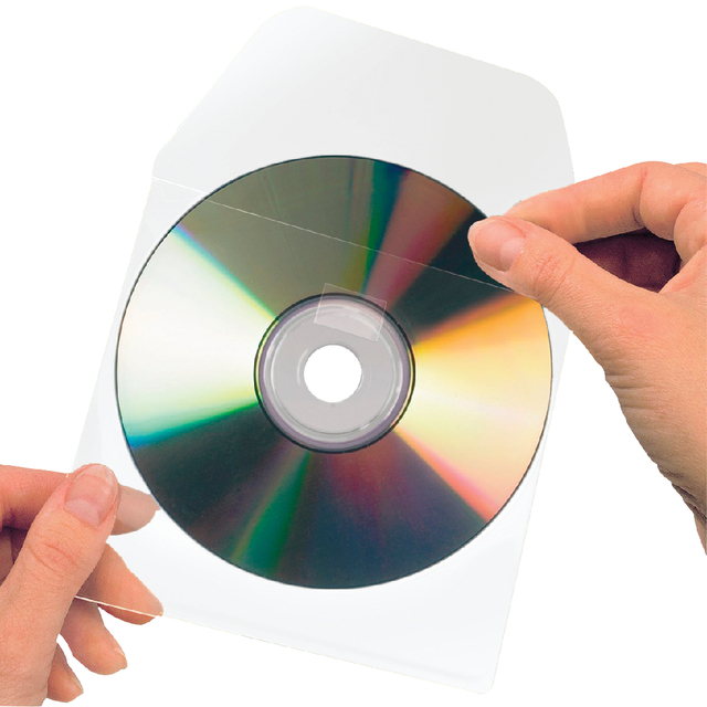 100x 3L adhesive CD/DVD rom pockets with flap, 127x127mm
