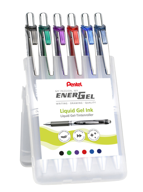 Gelschrijver Pentel BL77 Energel medium assorti etui à 6 stuk