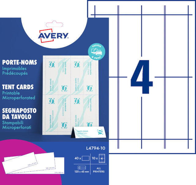 Avery FSC Prntble Tent Card 4TV L4794-10