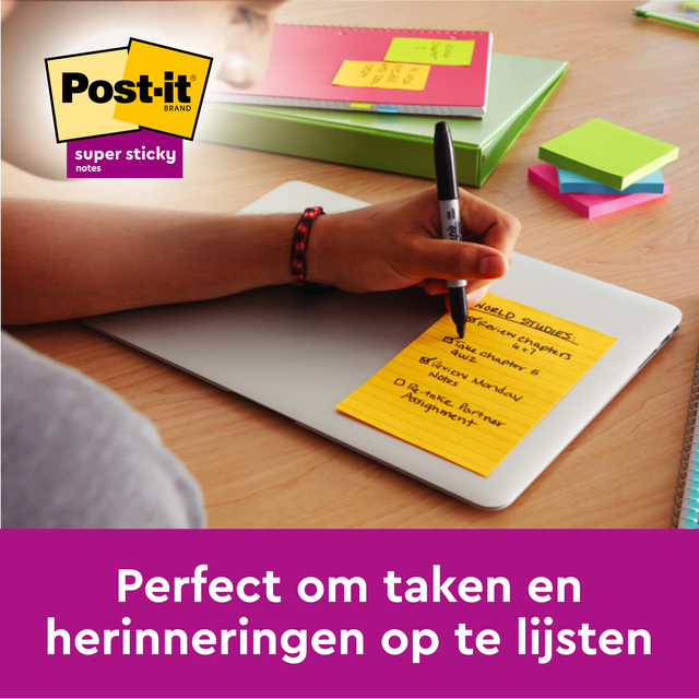 Memoblok Post-it 6845 Super Sticky 203x152mm assorti 4 stuks