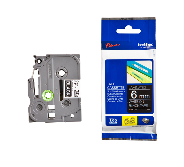 Labeltape Brother P-touch TZe-315 standaard 6mm wit op zwart