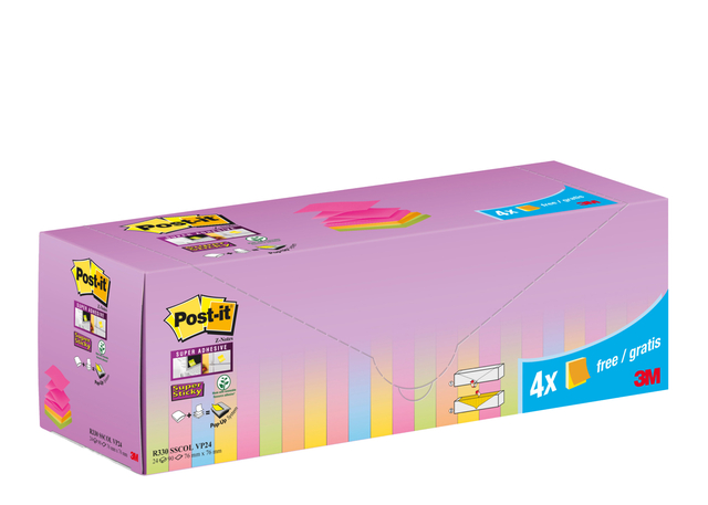 Memo pad 3M Post-it Z-Note R330 Super Sticky 76x76mm assorted color 20 + 4 free