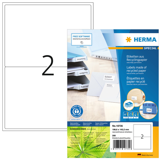 Etiket HERMA recycling 10735 199.6x143.5mm wit 160 stuks