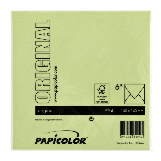Envelop Papicolor 140x140mm appelgroen pak à 6 stuk