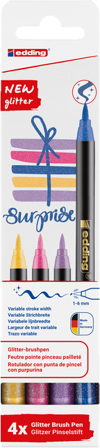 Brushpen edding 1340 glitter assorti set à 4 stuk