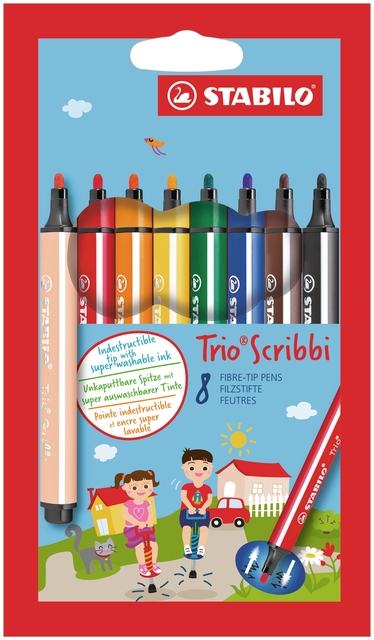 Viltstift STABILO Trio Scribbi 368/8 assorti etui à 8 stuk