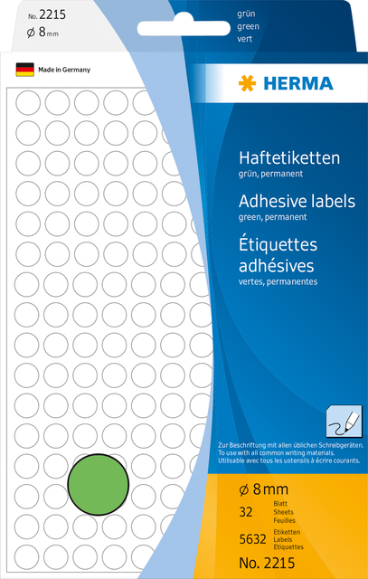 Multi-purpose labels / colour dots, Ø 8 mm, round, green, permanent adhesion, f