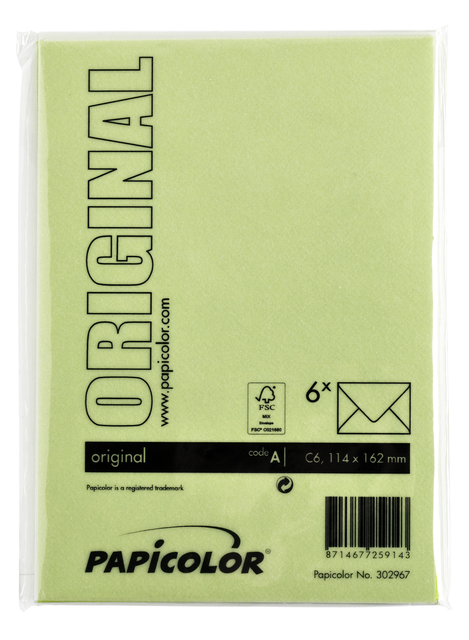 Envelop Papicolor C6 114x162mm appelgroen pak à 6 stuk
