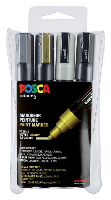 Verfstift Posca PC5M medium assorti set à 4 stuk