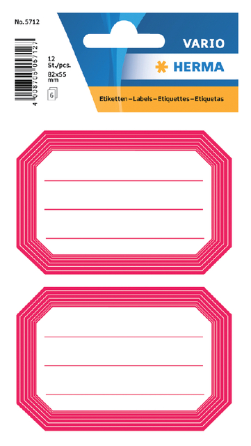 Book labels 82x55mm red frame lined 6 sh.