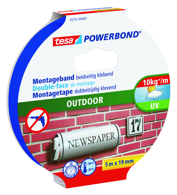 Montagetape tesa® Powerbond Outdoor dubbelzijdig 5mx19mm transparan