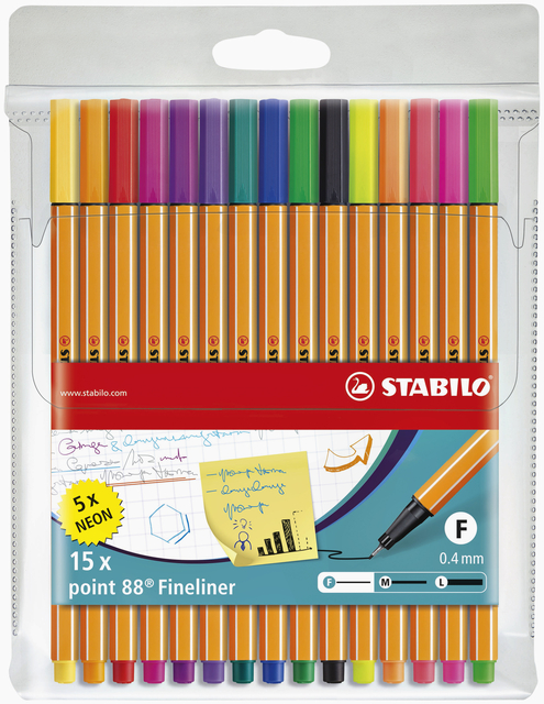 Fineliner STABILO point 88/15 fijn assorti etui à 15 stuk