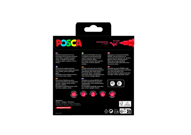 Paintmarker Uni POSCA PC-5BR brushpunt medium set à 8 kleuren